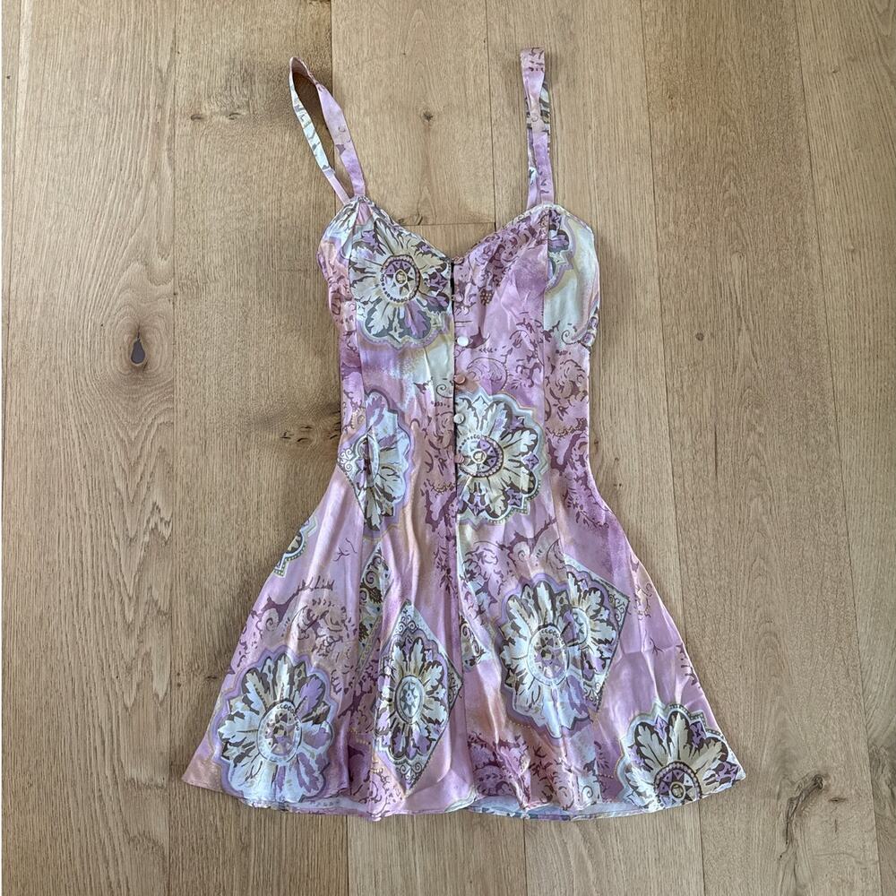 In Stock Floral Silk Mini Dress Sleeveless Size L Pink